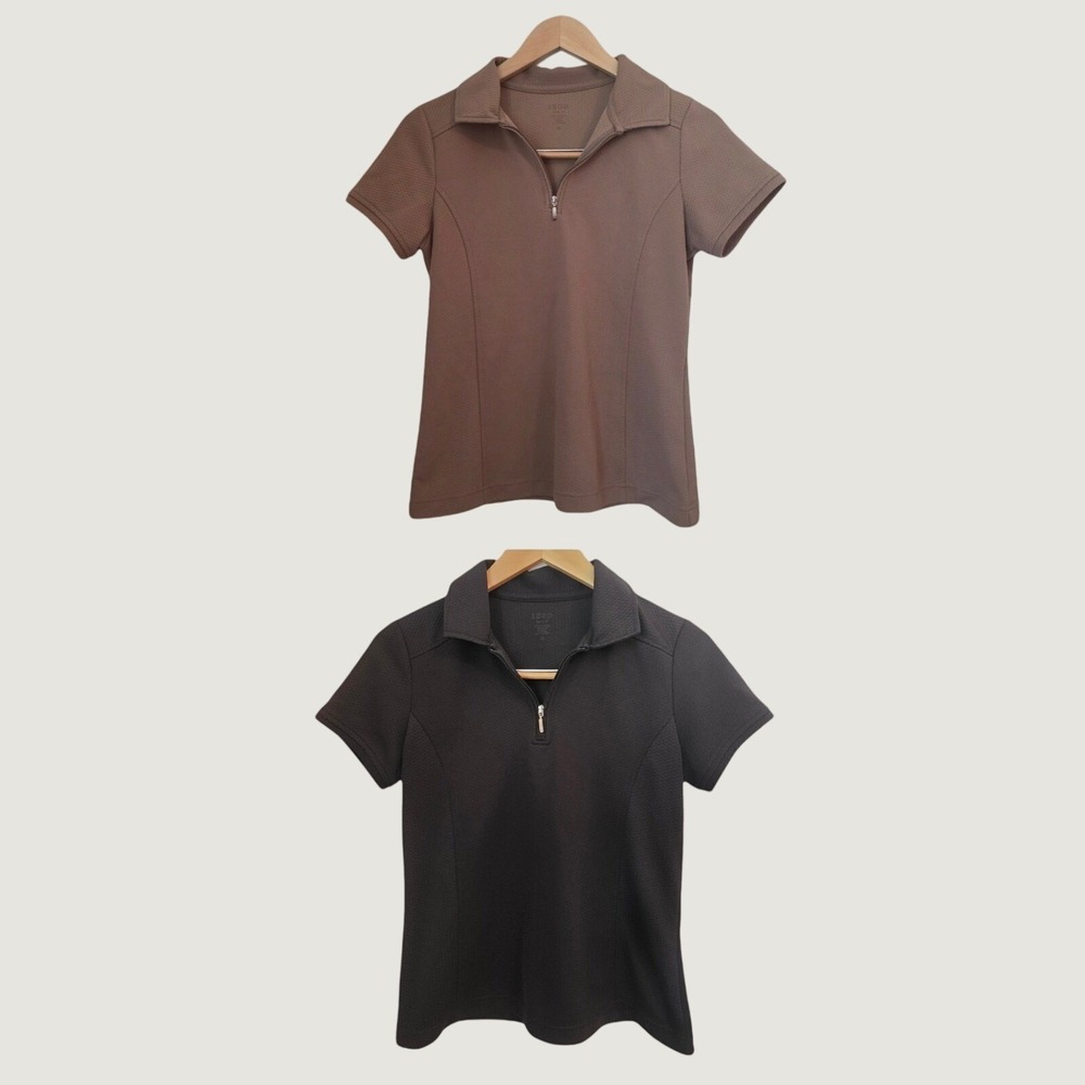 IZOD Polo Shirt Bundle Black Tan Textured Quarter Zip Tennis Pickleball Medium